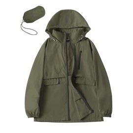 Avoogue Lightweight Walking Raincoat Women Waterproof Windbreaker Packable Biking Hooded Rain Shell (Army Green, L)
