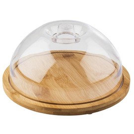 APS 822 Tray with Cover – Round Wooden Tray Made of Bamboo with Cover (Diameter 20.5 cm, Height 10 cm) – Cheese Bell, Cheese Board