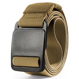 Papaanils Mens Nylon Stretch Web Belts, Mens Casual Belt for Jeans,Golf or the Hiking,Fully Adjustable, Width 1.8",Khaki