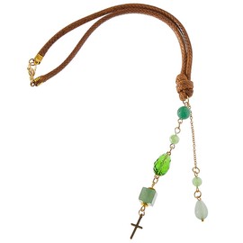 DICOSMETIC Rückspiegelzubehör Kreuz Rückspiegelanhänger Natürlicher Grüner Stein Christliche Autozubehör 26cm Glas Kristall Auto Dekor Für Frauen & Männer Kamel