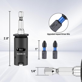 WORKPRO Drywall Screw Setter/Extractor Impact Bit Holder, Come with 10*Protective Rings, 2 * 1" PH2 Impact Bits, Single-Handed Operation for DIY Drywall Object
