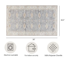 Creative Home Ideas Printed Chenille Area Rugs - for Bedroom, Kitchen, Living Room, Entryway, Hallway, Playroom - Non Skid & Washable - 2' 5.5" x 4' 2" - Willa Pattern - Taupe Color