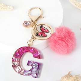 MWOOT Name Letter Keyring, Women's Pendant for Bags, Car Key Decoration, Red Key Ring, Resin Lanyard for Women, Gift Idea, Red g