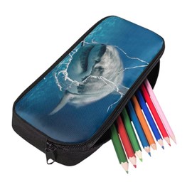Showudesigns Shark Pencil Case for Student Teens Adults Pencil Bag Case Kids Pencil Box Storage Bags Girls Pen Pouch Big Capacity Cool Animal Blue Ocean