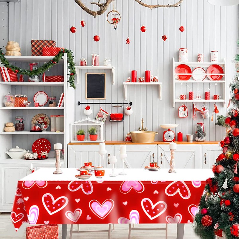 Valentines Day Disposable Tablecloth 2 PCS,54 x 108 Inches Red