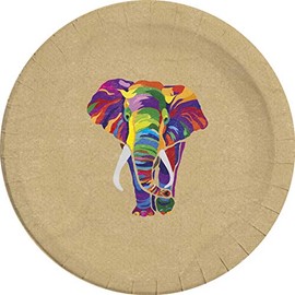 Procos 10067695 90604 Plate, Elephant, 23 cm, Pack of 8, Compostable, Tableware, Elephant, Birthday, Theme Party