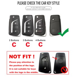ontto Zinc Alloy Car Key Case Cover fit for Toyota Auris Avensis Aygo Arten Corolla Camry CHR Reiz Rav4 Yaris Revo Scion Smart Key Holder flip case Shell Keychain Keyring Accessories 2 Buttons C2