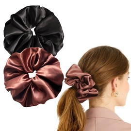 Annauiy Pack of 2 Satin Hair Bobbles for Women, 8 cm Extra Large Bouquet for Women, Girls, 2 Colours – Black, Red (XL: 8 cm)