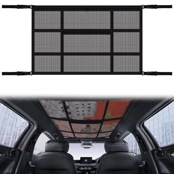 Luggage Net Car for Storage, Net Four Roof Armrests Roof Universal Car Roof Ceiling Motorhome with Solid Hooks for Boot Most Cars SUV Jeep Van