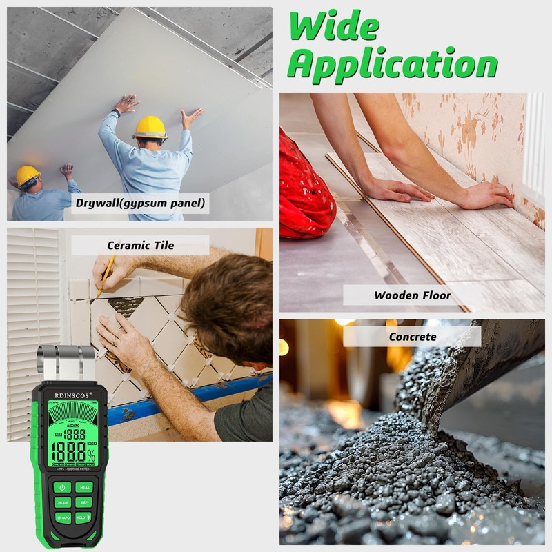 RDINSCOS Pinless Moisture Meter for Wood, Cement, Floors, Drywall, Concrete