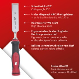 Stubai 356026 Special Swedish Shape Chisel 2K Handle 26 mm Multi-Coloured