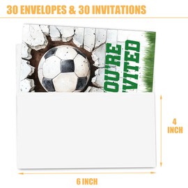 VIVORA Soccer Birthday Invitation Card for Boys Girls, Football Sports Birthday Party Invites, 30 Cards & 30 Envelopes, 4x6 Inches, Double-Sided