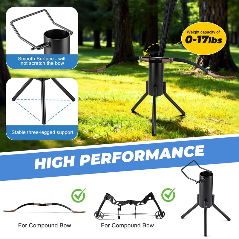 Gulfmew Ground Bow Stand with Quiver, Bow Accessories,13.6 in,Black,1 Pack