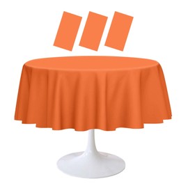 RINDOJIN 3 Pack Orange Round Tablecloth 84 x 84 Inch Circle Plastic Table Cover Disposable Table Cloth for Baby Shower Wedding Birthday Party Picnic Round Orange Tablecloth
