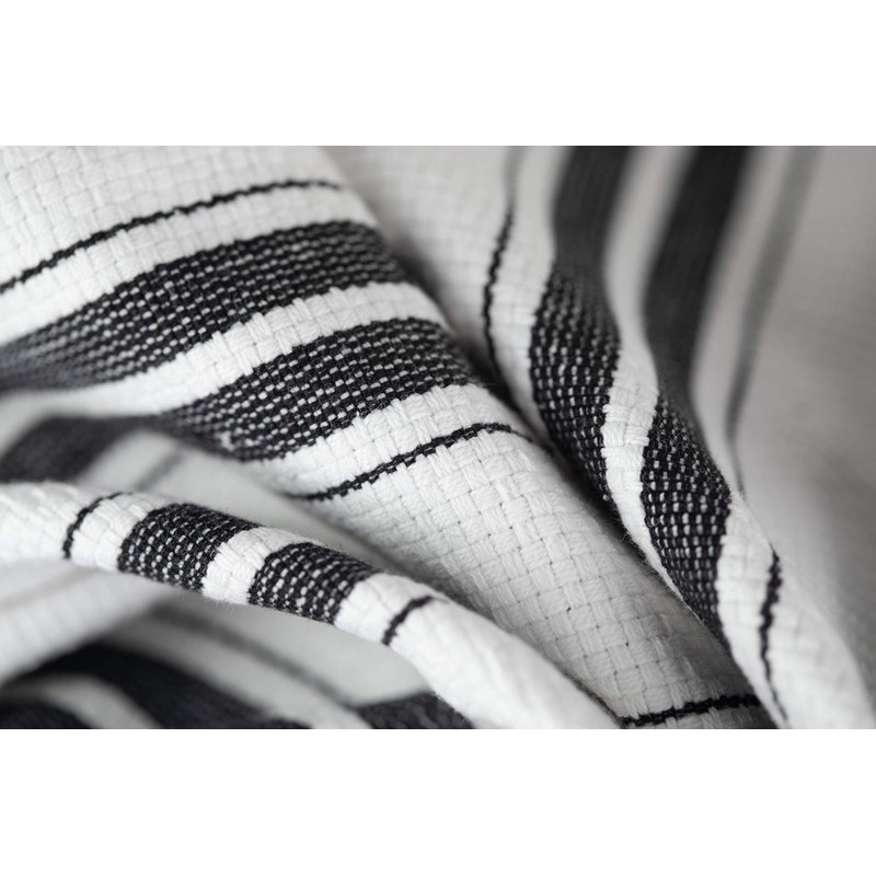 100% Cotton Tea Towel - Black Basketweave Stripe Pattern, Pack