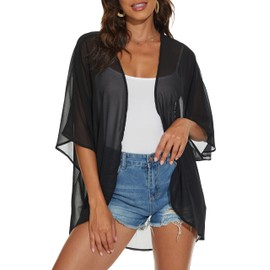 Gosunny Women's Summer Tops Beach Kimono Boho Bikini Cover Up Oversized Floral Print Cardigan, Uniform black