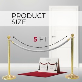 4 PCS White Velvet Rope - 5 Ft Red Carpet Velvet Rope for Ceremonies Queue Line for Safe Control Hanging Stanchion String for Parties Crowd