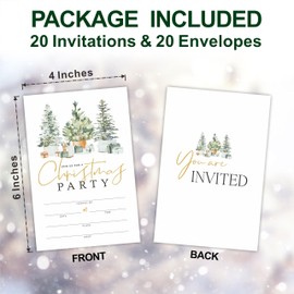 Tabyon Christmas Party Invitation Cards - Watercolor Pine - 20 Invitations & Envelopes, Invites For Christmas Party, Holiday Dinner, Festive Season Party Favor & Decorations - A06