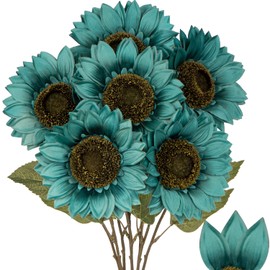 Large Silk Sunflowers Artificial Flowers 26" Long Stem Artificial Sunflower 6PCS Faux Vintage Fall Sunflowers Bouquet Bulk for Home Wedding Birthday Party Centerpieces Decorations
