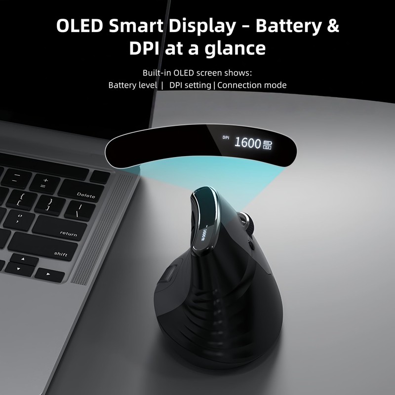 MiniLuxis Ergonomic Vertical Mouse, Dual Scroll, Tri-Mode, OLED Display