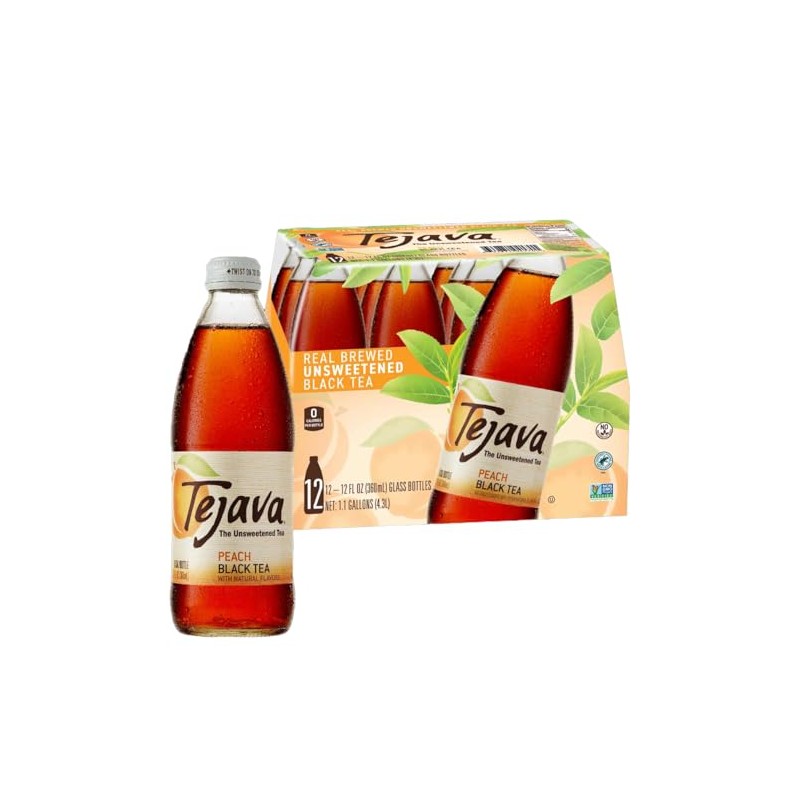 Tejava Peach Black Iced Tea, 12 Pack, 12oz Glass Bottles,
