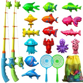 TOY Life Juego de pesca magnético para 2 jugadores para niños de 3 a 5 años, juego de caña de pescar para niños pequeños con juguetes de peces, juguetes de baño y piscina, accesorios para mesa de agua