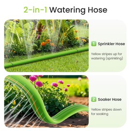 Silvonte Sprinkler Soaker Hose 100 FT for Yard Garden, Flat Soaker Hose with 20 Stakes, Irrigation Drip Hose, Watering Hose with Holes for Lawn