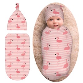 Flamingo Newborn Swaddle Blanket for baby,Unisex Baby Stuff,Soft Sleep Sack for Boys Girls, with Beanie hat Set, Baby Swaddle Wrap for Baby Shower Infant