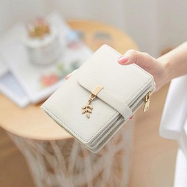 GOUNNU Women's Small Purse, PU Leather Wallet with RFID Blocking, Small Purse and Zip, Press Stud and 17 Card Slots, beige, Modern