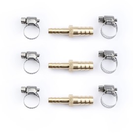 U.S. Solid Brass Hose Barb Reducer- Barb Fitting Kits with 6 Clamps, Pack of 3 (3/8"-1/4")