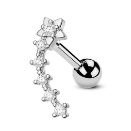 CM Crareesi Mania Star Helix Earrings 16G Curved Cartilage Earrings 316L Stainless Steel Five Tiny Clear CZ Gold Forward Helix Earrings Conch Snug Upper Lobe Studs Earrings