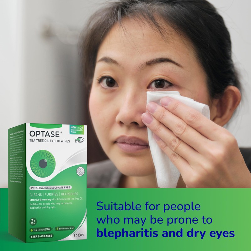 Optase Tea Tree Oil Eyelid Wipes – Cleanses, Purifies, and