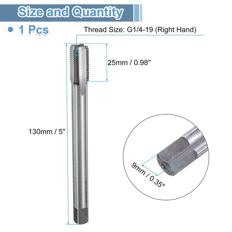 sourcing map Straight Flute Thread Tap, G1/4-19 Screw Threading Tapping