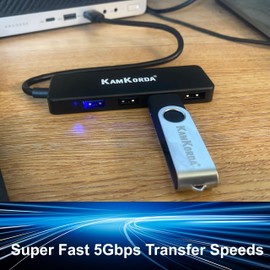 KamKorda USB Extender | USB Adapter | 4-Port Hub | Slim MultiExtension Lead | Compatible with all USB3.0 Devices | Black