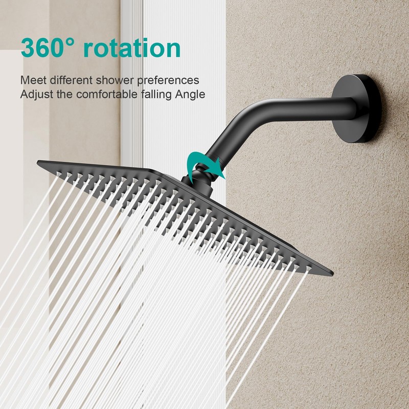 AULEEND Square Rain Shower Head, High Flow Stainless Steel,Work with