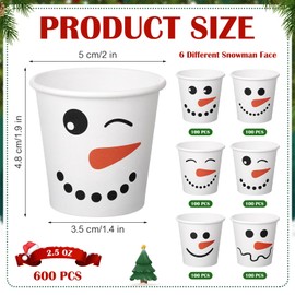 Tioncy 600 Pcs Bulk Christmas Paper Cups 2.5oz Shot Cups Xmas Coffee Cups Snowman Disposable Cups Small Christmas Cups Disposable Shot Cups Tasting Serving Samples for New Year Holiday Party