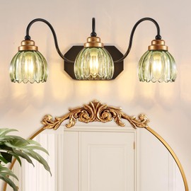 Eidonta 2 Pack Green Tuli Glass Shade Replacements, 4.2"High, 5.2"Diameter, 1.65 "Fitter, Flower Art Blown Lampshades for Floor Table Wall Lamps Chandeliers