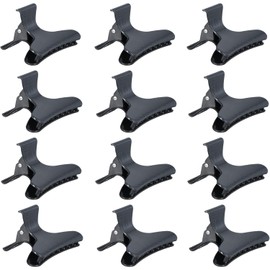 12 Piezas Pinzas Mariposas para Cabello, Pinzas para El Cabello para Mujeres, Pinzas para el pelo de salón, herramienta de peluquería para peinar seccionar cortar y colorear (Negro)