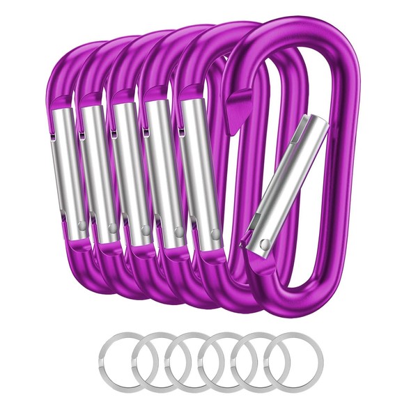 6 PCS Carabiner Keychain Clip -3" Aluminum Carabiner D Ring,