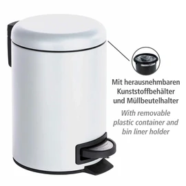 WENKO cosmetics pedal bin Leman, 3 liter, bathroom trash can, small trash can with removable insert, made of painted steel, 17 x 25 x 22.5 cm, matt white
