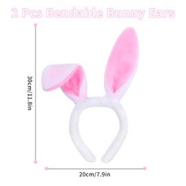 Solvica 2 Pcs Bunny Ears,Pink Blue Baby Easter Bunny Ears,Fluffy Bunny Ears Headband,Cute Gifts Rabbit Ears,Rabbit Party Favor Costume Accessory for Adults Kids Animal Dogs Ears Headband