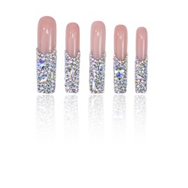 ArtiPrint Extra Long Nude Press on Nails with Rhinestone, Reusable Stick-On Manicure Set, Handmade Craft, Long-Lasting, Trendy Glamour Nails for Women (N007, M)