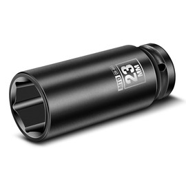 MTO 1/2" Drive 23mm Deep Impact Socket, 6 Pt. Metric Socket, CR-MO Steel & Anti-Corrosion Coating for Heavy-Duty Use