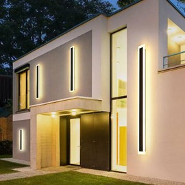 Stayofa 2Pack-31.5INCH Long Outdoor LED Wall Lights,24W Waterproof IP65 Warm White 120V LED Wall Mount Light Fixture Acrylic Black Exterior Wall Lights for House Courtyard Balcony Porch