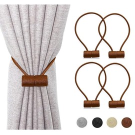 4Pcs Strong Magnetic Curtain Tiebacks Outdoor Elegant Decorative Tie Backs Modern Rope Tiebacks for Drapes Strong Magnet Curtain Holdbacks (Brown)