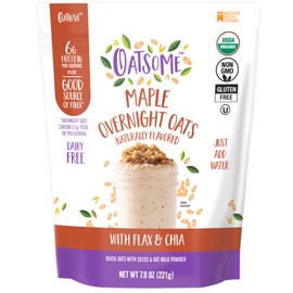Oatsome Maple Overnight Oats with Flax and Chia, Gluten-Free Oatmeal with 6g of Protein, 7.8oz Bag