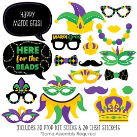 Big Dot of Happiness Colorful Mardi Gras Mask - Masquerade Party Photo Booth Props Kit - 20 Count