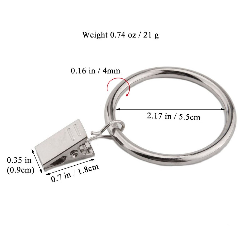 Coideal Curtain Rings with Clips Silver 55mm,10 Pack Extra Large