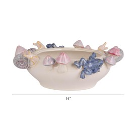 Creative Co-Op Stoneware Planter with 3D Snails, Mushrooms, and Frogs in Reactive Glaze, Multicolor Finish