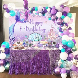 Sensfun Mermaid Birthday Banner Under The Sea Backdrop for Girl Birthday Party Decorations Little Mermaid Tail Princess Castle Glitter Scales Photography Background Photo Booth Props 6x4ft
